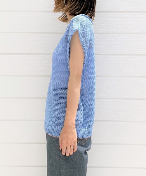 Q(キュー)の「ホールガーメント ストローヤーンニット(ニット/セーター・レディース・ライトブルー/ダークブラウン・MEDIUM)」の4枚目の写真