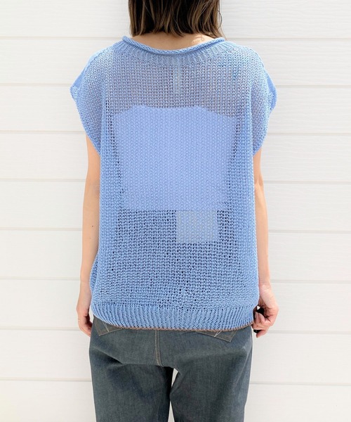 Q(キュー)の「ホールガーメント ストローヤーンニット(ニット/セーター・レディース・ライトブルー/ダークブラウン・MEDIUM)」の5枚目の写真