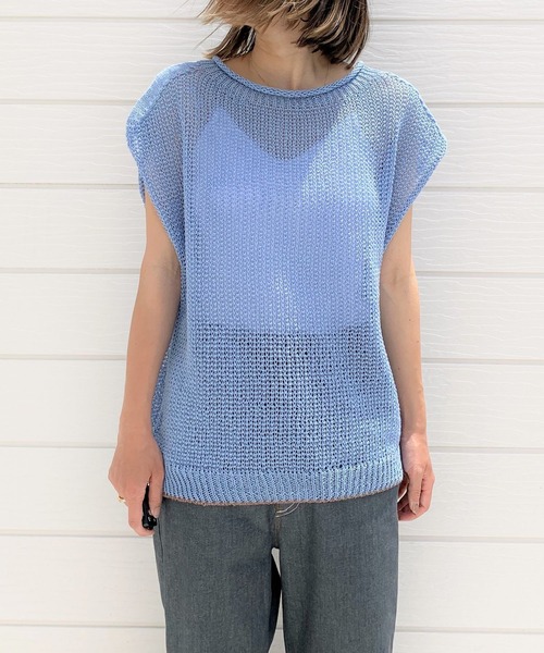 Q(キュー)の「ホールガーメント ストローヤーンニット(ニット/セーター・レディース・ライトブルー/ダークブラウン・MEDIUM)」の3枚目の写真