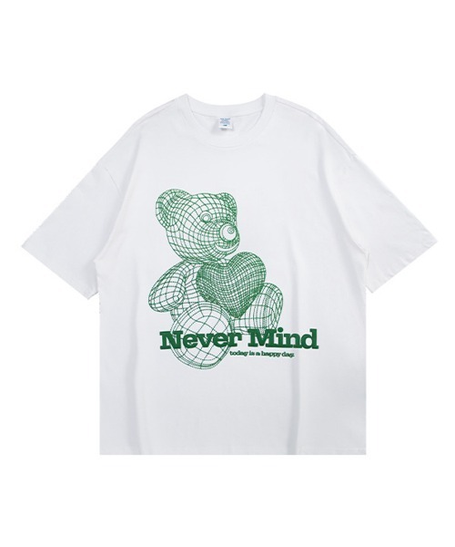 Ressaca(レサーカ)の「NeverMind オーバーサイズ ベアー 発砲プリントTEE(Tシャツ/カットソー・メンズ・ホワイト/ブルー/グリーン・XL/M/L)」の2枚目の写真
