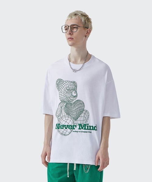 Ressaca(レサーカ)の「NeverMind オーバーサイズ ベアー 発砲プリントTEE(Tシャツ/カットソー・メンズ・ホワイト/ブルー/グリーン・XL/M/L)」の6枚目の写真