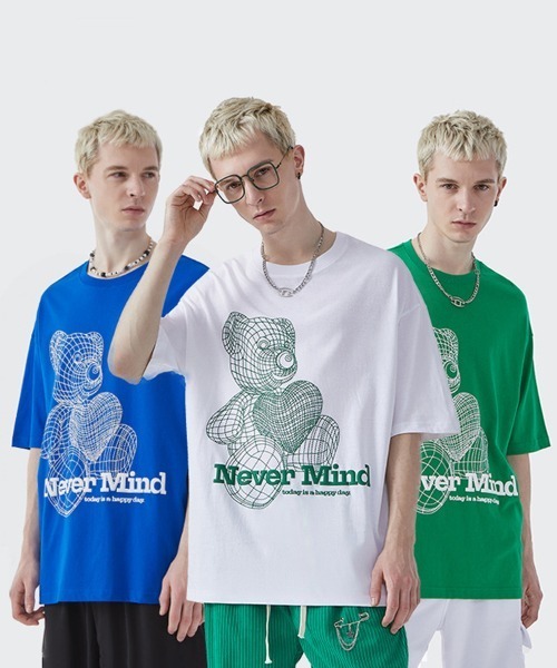 Ressaca(レサーカ)の「NeverMind オーバーサイズ ベアー 発砲プリントTEE(Tシャツ/カットソー・メンズ・ホワイト/ブルー/グリーン・XL/M/L)」の10枚目の写真