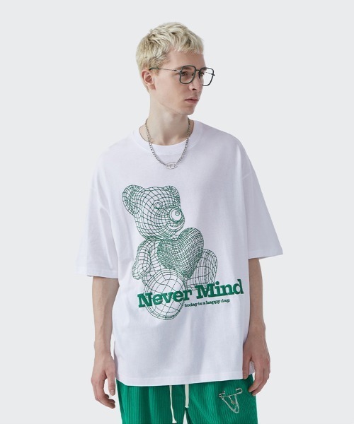 Ressaca(レサーカ)の「NeverMind オーバーサイズ ベアー 発砲プリントTEE(Tシャツ/カットソー・メンズ・ホワイト/ブルー/グリーン・XL/M/L)」の4枚目の写真