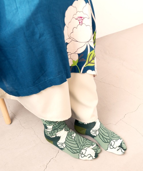 倭物やカヤ(ワモノヤカヤ)の「【カヤ】-SHIKI-四季 足袋型くつ下23~25cm 翠色 葉脈(ソックス/靴下・レディース・グリーン・FREE)」の7枚目の写真