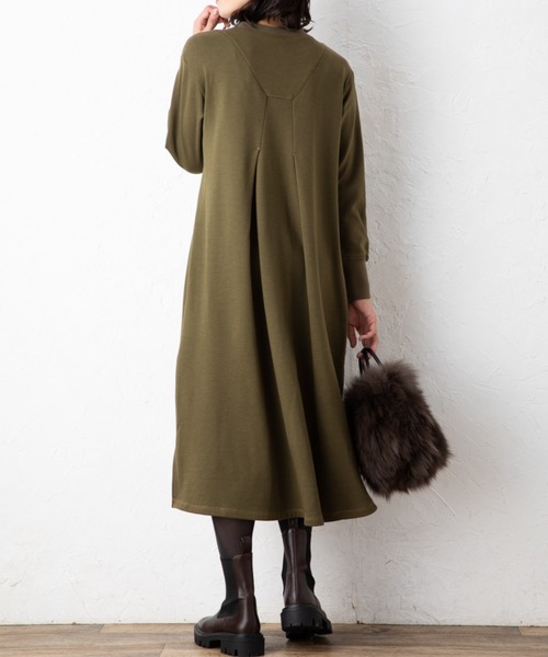 裏起毛 バックタックアクセント Aラインワンピース | 裏起毛ワンピース