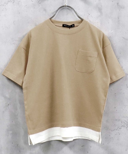 THE CASUAL(カジュアル)の「ビッグシルエット 裾フェイクレイヤード半袖ポケットTシャツ キッズ(Tシャツ/カットソー・キッズ・ブラック/ダークグリーン/ネイビー/オレンジ/ブルー/ミント/モカ/杢グレー/ベージュ/チャコール・140cm/150cm/160cm/120cm/130cm/110cm)」の6枚目の写真