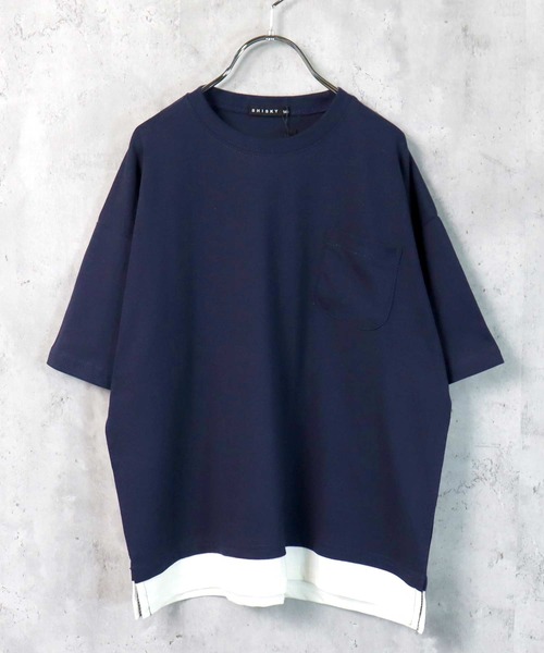 THE CASUAL(カジュアル)の「ビッグシルエット 裾フェイクレイヤード半袖ポケットTシャツ キッズ(Tシャツ/カットソー・キッズ・ブラック/ダークグリーン/ネイビー/オレンジ/ブルー/ミント/モカ/杢グレー/ベージュ/チャコール・140cm/150cm/160cm/120cm/130cm/110cm)」の1枚目の写真