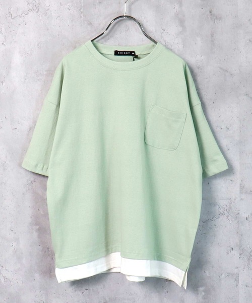 THE CASUAL(カジュアル)の「ビッグシルエット 裾フェイクレイヤード半袖ポケットTシャツ キッズ(Tシャツ/カットソー・キッズ・ブラック/ダークグリーン/ネイビー/オレンジ/ブルー/ミント/モカ/杢グレー/ベージュ/チャコール・140cm/150cm/160cm/120cm/130cm/110cm)」の8枚目の写真