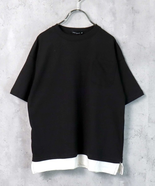 THE CASUAL(カジュアル)の「ビッグシルエット 裾フェイクレイヤード半袖ポケットTシャツ キッズ(Tシャツ/カットソー・キッズ・ブラック/ダークグリーン/ネイビー/オレンジ/ブルー/ミント/モカ/杢グレー/ベージュ/チャコール・140cm/150cm/160cm/120cm/130cm/110cm)」の2枚目の写真