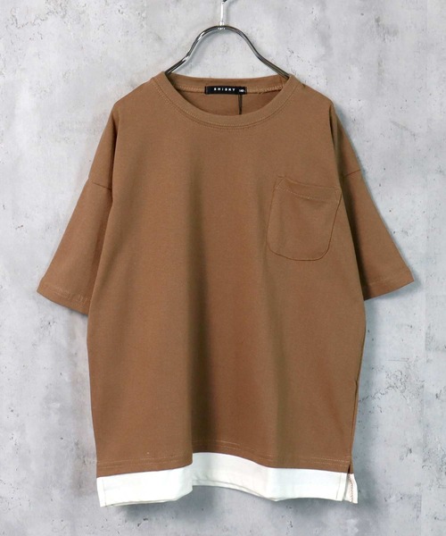 THE CASUAL(カジュアル)の「ビッグシルエット 裾フェイクレイヤード半袖ポケットTシャツ キッズ(Tシャツ/カットソー・キッズ・ブラック/ダークグリーン/ネイビー/オレンジ/ブルー/ミント/モカ/杢グレー/ベージュ/チャコール・140cm/150cm/160cm/120cm/130cm/110cm)」の5枚目の写真