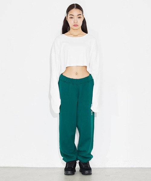 X-girl(エックスガール)の「FACE L/S CROPPED TOP(Tシャツ/カットソー・レディース・ホワイト/チャコール/イエロー・M/S)」の8枚目の写真