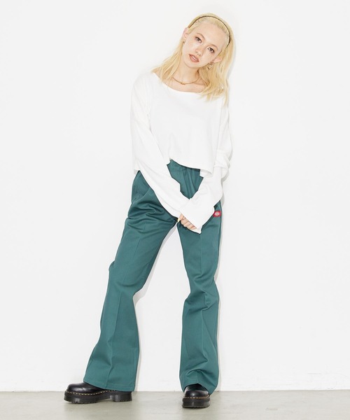 X-girl(エックスガール)の「FACE L/S CROPPED TOP(Tシャツ/カットソー・レディース・ホワイト/チャコール/イエロー・M/S)」の20枚目の写真