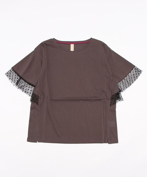 Q（キュー）の「チュールドッキングT（Tシャツ/カットソー・レディース・チャコールグレー/アイボリー・MEDIUM）」の8枚目の写真