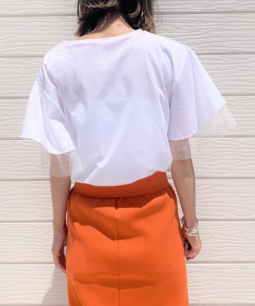 Q（キュー）の「チュールドッキングT（Tシャツ/カットソー・レディース・チャコールグレー/アイボリー・MEDIUM）」の4枚目の写真