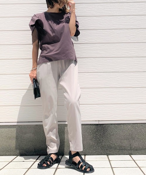 Q（キュー）の「チュールドッキングT（Tシャツ/カットソー・レディース・チャコールグレー/アイボリー・MEDIUM）」の9枚目の写真