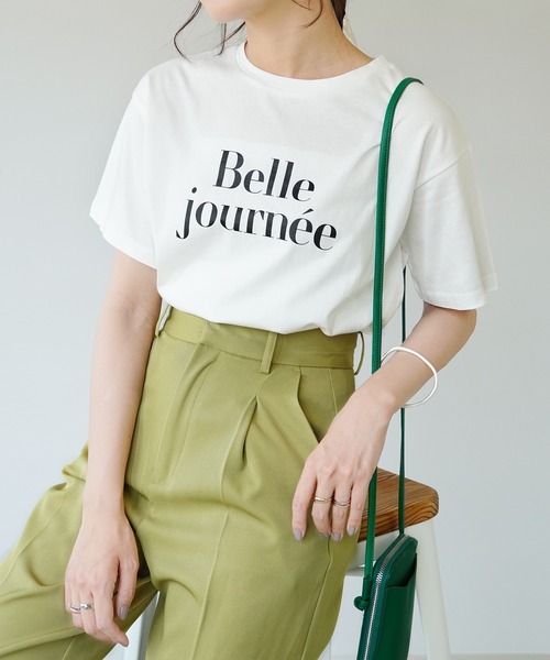 IAMUSE（アイアミューズ）の「【IAMUSE】カラーロゴプリントTシャツ S0063（Tシャツ/カットソー・レディース・ホワイト×グリーン/ホワイト×レッド/ベージュ/ホワイト×ブラック・FREE）」の3枚目の写真