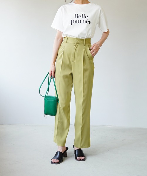 IAMUSE（アイアミューズ）の「【IAMUSE】カラーロゴプリントTシャツ S0063（Tシャツ/カットソー・レディース・ホワイト×グリーン/ホワイト×レッド/ベージュ/ホワイト×ブラック・FREE）」の5枚目の写真