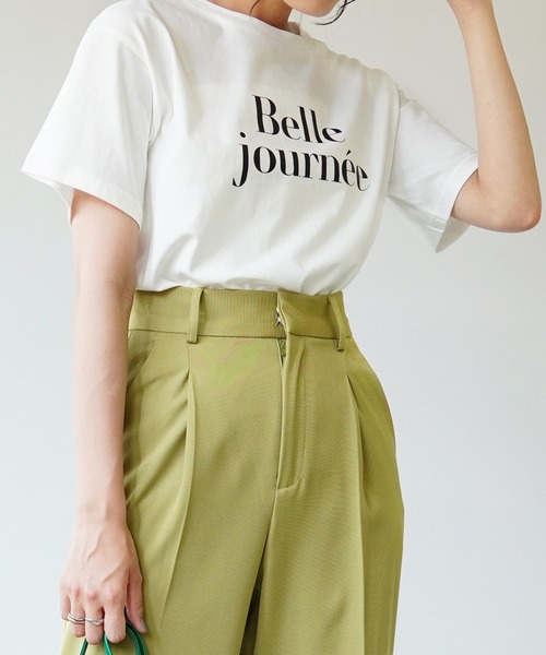 IAMUSE（アイアミューズ）の「【IAMUSE】カラーロゴプリントTシャツ S0063（Tシャツ/カットソー・レディース・ホワイト×グリーン/ホワイト×レッド/ベージュ/ホワイト×ブラック・FREE）」の9枚目の写真