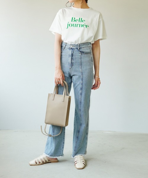 IAMUSE（アイアミューズ）の「【IAMUSE】カラーロゴプリントTシャツ S0063（Tシャツ/カットソー・レディース・ホワイト×グリーン/ホワイト×レッド/ベージュ/ホワイト×ブラック・FREE）」の11枚目の写真