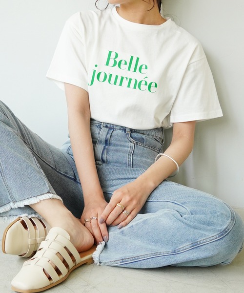 IAMUSE（アイアミューズ）の「【IAMUSE】カラーロゴプリントTシャツ S0063（Tシャツ/カットソー・レディース・ホワイト×グリーン/ホワイト×レッド/ベージュ/ホワイト×ブラック・FREE）」の15枚目の写真
