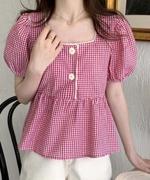 Girly Doll（ガーリードール）の「ギンガムチェックスクエアネックブラウス（シャツ/ブラウス）」
