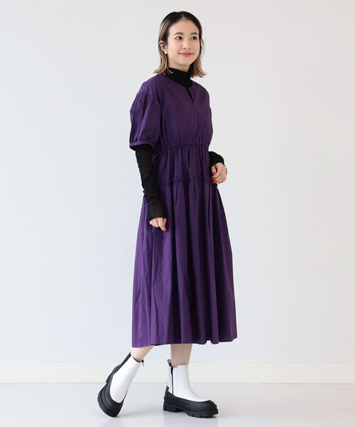 Ray BEAMS（レイビームス）の「Ray BEAMS / キーネック パフスリーブ ワンピース（ワンピース・レディース・ブラック/イエロー系その他5/パープル・ONE SIZE）」の10枚目の写真