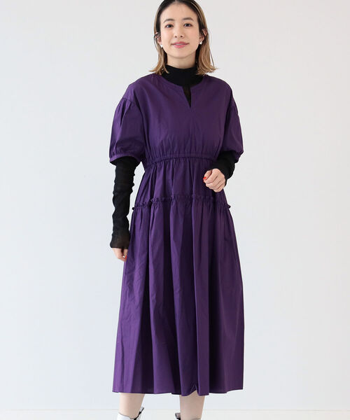 Ray BEAMS（レイビームス）の「Ray BEAMS / キーネック パフスリーブ ワンピース（ワンピース・レディース・ブラック/イエロー系その他5/パープル・ONE SIZE）」の13枚目の写真