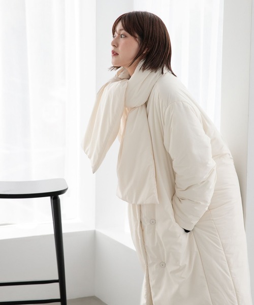 Heather（ヘザー）の「エアサーマル/ロングコート　295741（ノーカラーコート・レディース・オフホワイト/ブラック・FREE）」の4枚目の写真