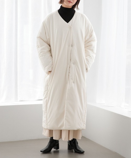 Heather（ヘザー）の「エアサーマル/ロングコート　295741（ノーカラーコート・レディース・オフホワイト/ブラック・FREE）」の11枚目の写真