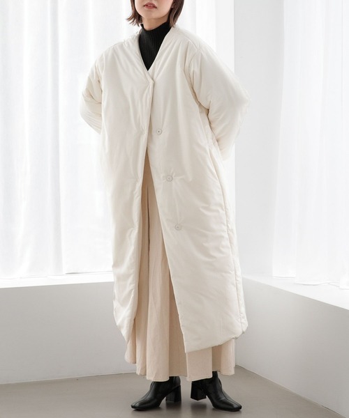 Heather（ヘザー）の「エアサーマル/ロングコート　295741（ノーカラーコート・レディース・オフホワイト/ブラック・FREE）」の12枚目の写真