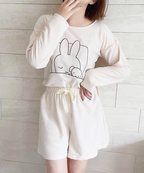 Miffy（ ミッフィー）の「【Miffy】ミッフィーフェイス刺繍 パイル地ルームウェアセット（ルームウェア/パジャマ・レディース・アイボリー/チャコールグレー/ピンク・M/L）」の2枚目の写真
