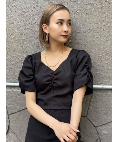 EMODA（エモダ）の「フロントギャザートップ（Tシャツ/カットソー・レディース・グレー/ブラック/ブラウン・FREE）」の2枚目の写真