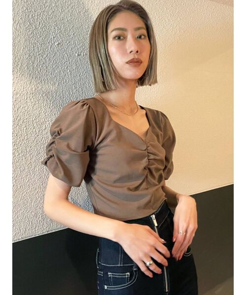 EMODA（エモダ）の「フロントギャザートップ（Tシャツ/カットソー・レディース・グレー/ブラック/ブラウン・FREE）」の13枚目の写真