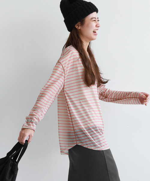 JOURNAL STANDARD relume(ジャーナルスタンダード レリューム)の「シアーボーダークルーネックTEE(Tシャツ/カットソー・レディース・ブラック/ベージュ/カーキ・FREE)」の3枚目の写真