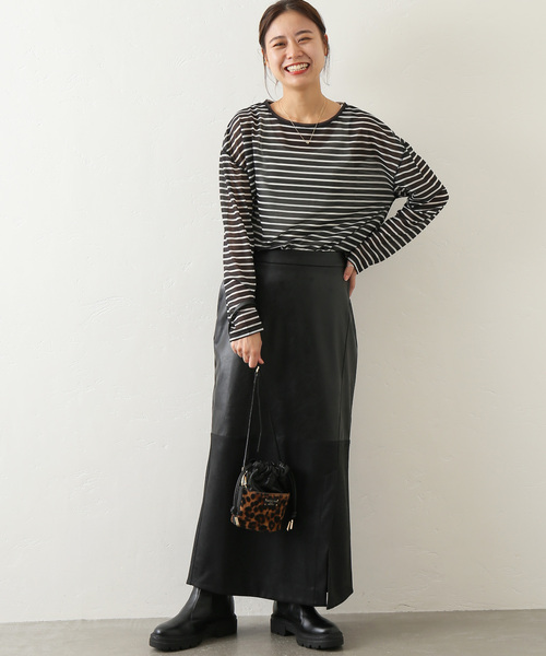 JOURNAL STANDARD relume(ジャーナルスタンダード レリューム)の「シアーボーダークルーネックTEE(Tシャツ/カットソー・レディース・ブラック/ベージュ/カーキ・FREE)」の5枚目の写真