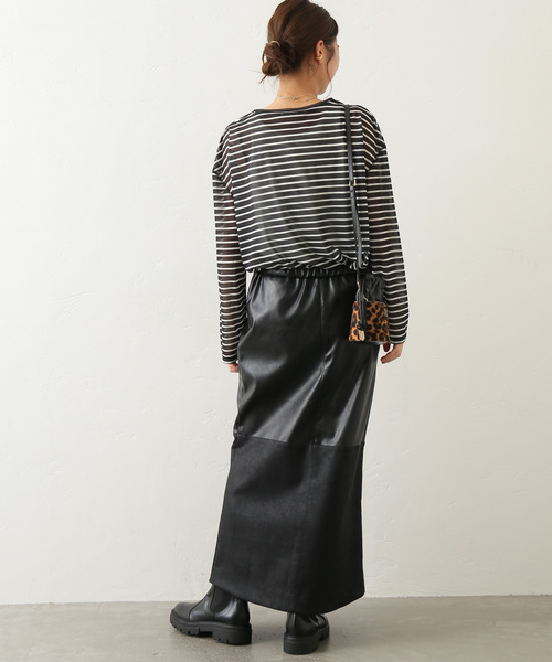 JOURNAL STANDARD relume(ジャーナルスタンダード レリューム)の「シアーボーダークルーネックTEE(Tシャツ/カットソー・レディース・ブラック/ベージュ/カーキ・FREE)」の7枚目の写真
