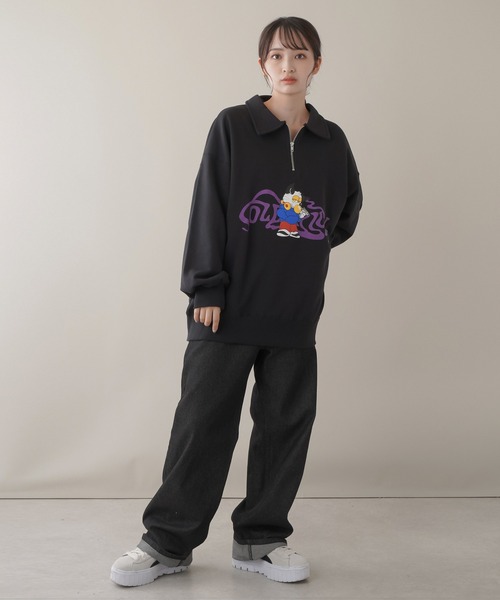 SPINNS(スピンズ)の「SAUSSYデザイン 裏毛ハーフジップスウェット(スウェット・レディース・ブラック/パープル/オフホワイト/オートミール/ロイヤルブルー・ONESIZE)」の16枚目の写真