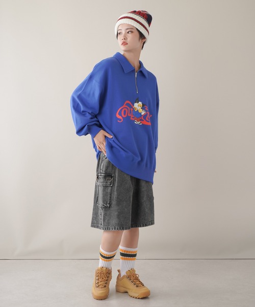 SPINNS(スピンズ)の「SAUSSYデザイン 裏毛ハーフジップスウェット(スウェット・レディース・ブラック/パープル/オフホワイト/オートミール/ロイヤルブルー・ONESIZE)」の18枚目の写真
