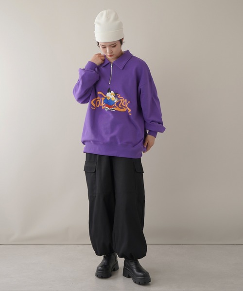 SPINNS(スピンズ)の「SAUSSYデザイン 裏毛ハーフジップスウェット(スウェット・レディース・ブラック/パープル/オフホワイト/オートミール/ロイヤルブルー・ONESIZE)」の19枚目の写真