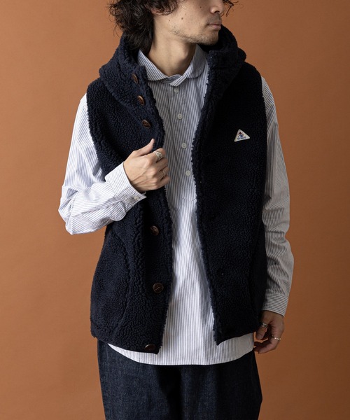 GEVACO（ゲバコ）の「【GEVACO/ゲバコ】ボアフリースフードベスト（ダウンベスト・メンズ・アイボリー/ベージュ/ネイビー・MEDIUM/LARGE）」の4枚目の写真