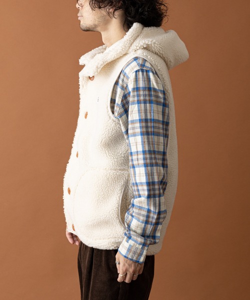 GEVACO（ゲバコ）の「【GEVACO/ゲバコ】ボアフリースフードベスト（ダウンベスト・メンズ・アイボリー/ベージュ/ネイビー・MEDIUM/LARGE）」の11枚目の写真