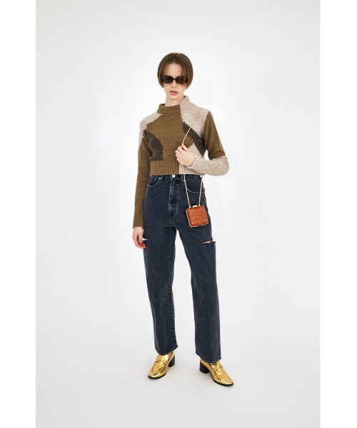 MOUSSY PATCHWORK SHORT ニット MOUSSY（マウジー）の「PATCHWORK SHORT ニット（ニット/セーター