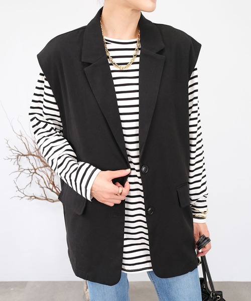 ANDJ(アンドジェイ)の「【2022/AW】起毛ツイルテーラードベスト(ベスト・レディース・ブラック/ベージュ・M)」の2枚目の写真