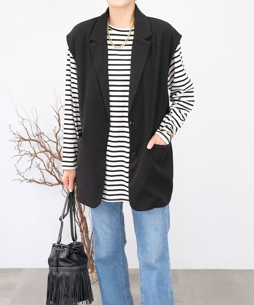 ANDJ(アンドジェイ)の「【2022/AW】起毛ツイルテーラードベスト(ベスト・レディース・ブラック/ベージュ・M)」の5枚目の写真