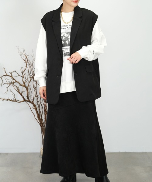 ANDJ(アンドジェイ)の「【2022/AW】起毛ツイルテーラードベスト(ベスト・レディース・ブラック/ベージュ・M)」の8枚目の写真