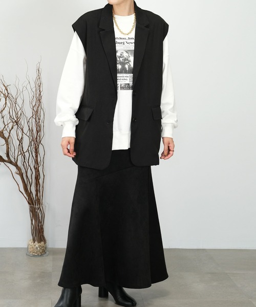 ANDJ(アンドジェイ)の「【2022/AW】起毛ツイルテーラードベスト(ベスト・レディース・ブラック/ベージュ・M)」の9枚目の写真