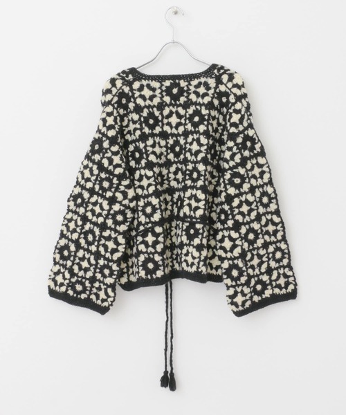 未使用品 タグ付き アーバンリサーチドアーズ 別注クロシェカーディガン 黒×白 URBAN RESEARCH DOORS（アーバンリサーチドアーズ）の「『別注』KHWOPA