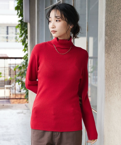 CRAFT STANDARD BOUTIQUE（クラフトスタンダードブティック）の「タートルリブニット（ニット/セーター・レディース・マスタード/アイボリー/レッド/チャコールグレー/ブラック・M/L）」の5枚目の写真