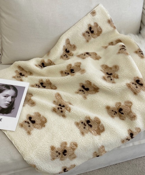 Made in I（メイドインアイ）の「テディベアボアブランケット（ブランケット・レディース・ブラウン/アイボリー/ブラック・FREE）」の3枚目の写真