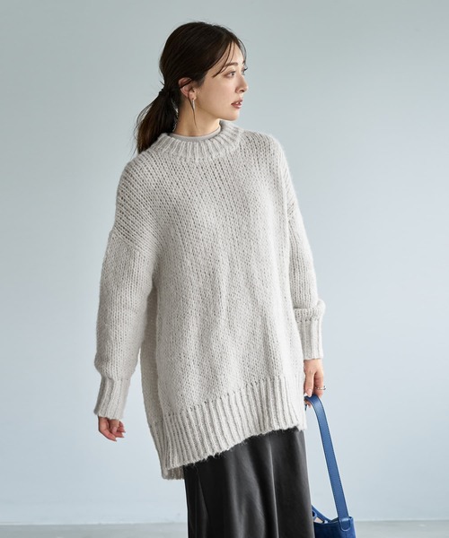 STYLE DELI(スタイルデリ)の「ルーズ編みニットビッグプルオーバー(ニット/セーター・レディース・キャメル/ブラック/ホワイト系・FREE)」の2枚目の写真